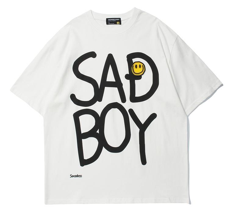 Hip Hop Street Letter Smiley T-shirt Loose Casual Top Korean Short Sleeve T-shirt Men's Letter Print Oversized Women's T-shirt
