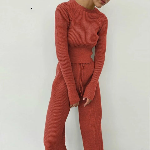 Causual Knitted Sweater Suit Winter Tracksuit Women clothing Two Piece Knitted Pants Warm Set Female Long Sleeve Sportswear