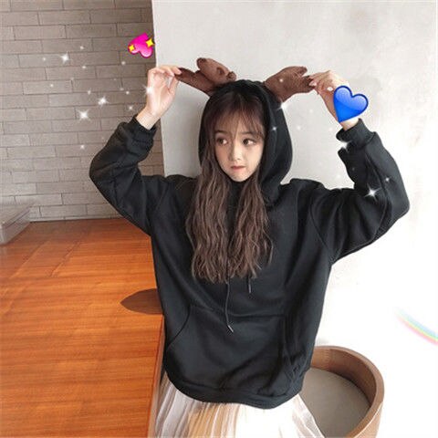 Merry Christmas gift Snow deer print Harajuku hoodie women winter jacket Red Kawaii sweatshirt Korean style Pullovers clothes
