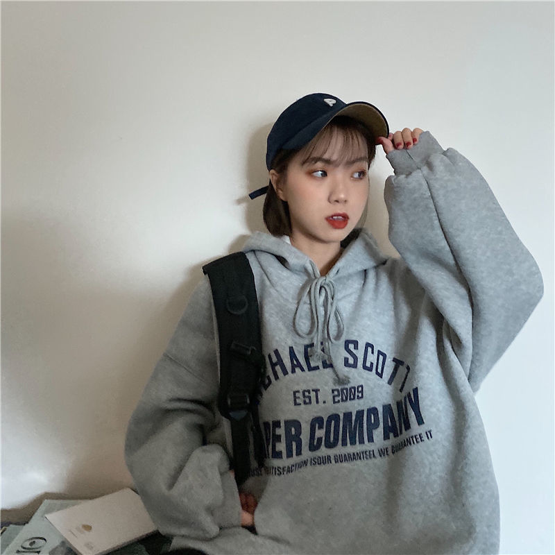 6 colors Plus size casual Harajuku Korean Style Hoodies Women New Simple sweatshirt Hooded Velvet Chic Loose Oversize Streetwear