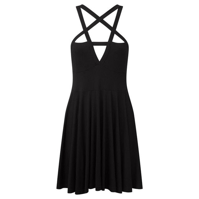 Pbong mid size graduation outfit romantic style teen swag clean girl ideas 90s latina aesthetic Fitshinling Pentagram Strap Gothic Dress Women Punk Grunge Sexy A-Line Dark Summer Dresses Hot Sale Pleated Slim Street Style