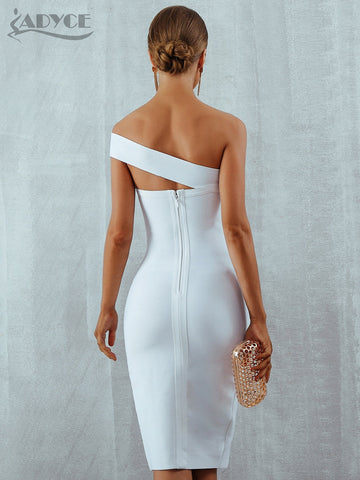 White Blue Bodycon Bandage Dress Women Summer Sexy Elegant Black One Shoulder Strapless Celebrity Runway Party Dress