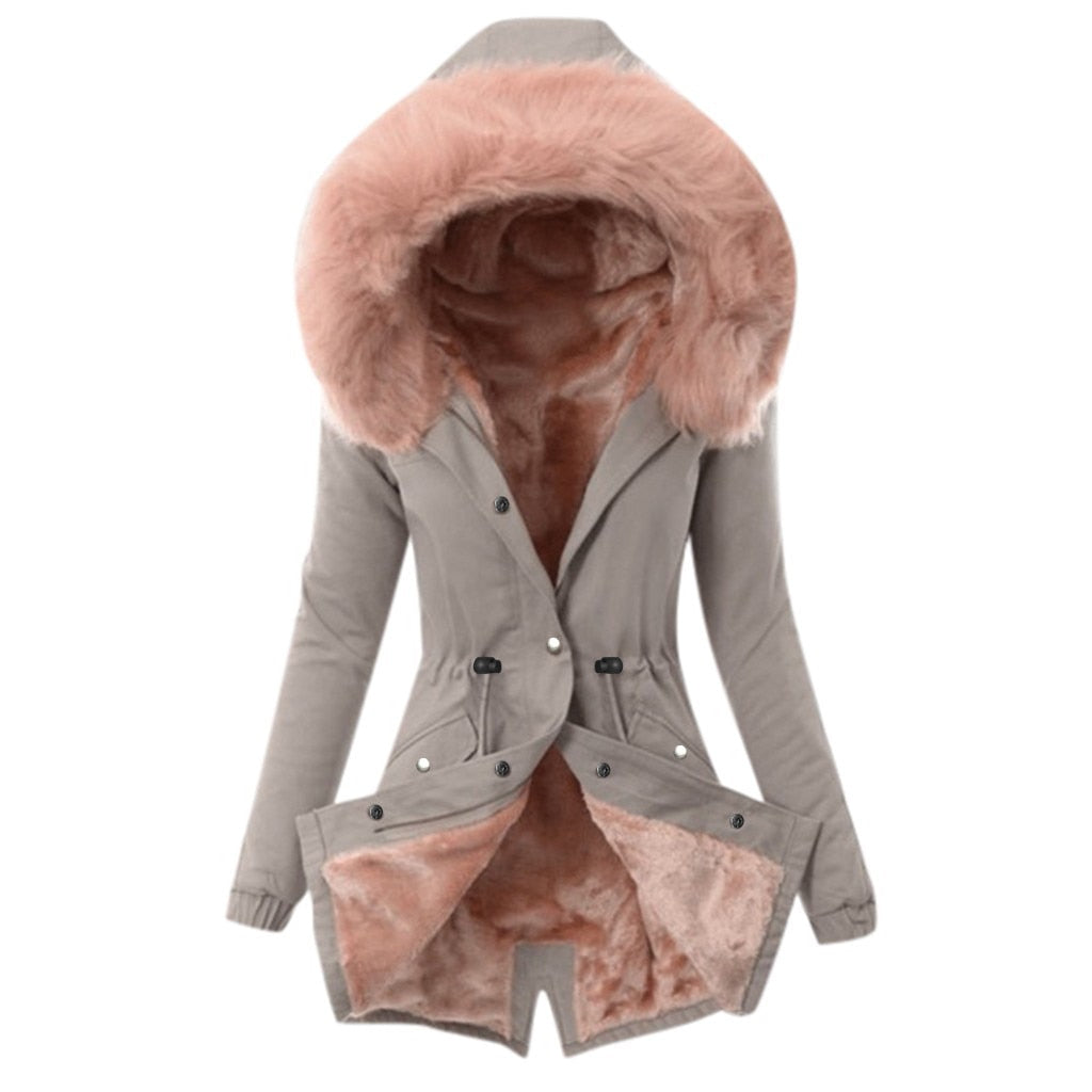 Winter Women Coat Ladies Fur Lining Coat Womens Winter Warm Thick Long Jacket Hooded Overcoat Fashion Parka Coat Jacket