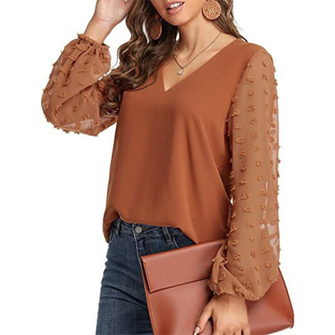 Solid Women Blouse Spring Fashion V Neck Long Sleeve Elegant Office Work Shirts Tops Lady Plus Size Casual Chiffon Blouses