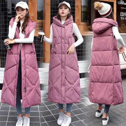 New X-Long Hooded Vests Parkas Fashion Winter Jacket Women Casual Thick Down Cotton Winter Coat Women Warm Waistcoat