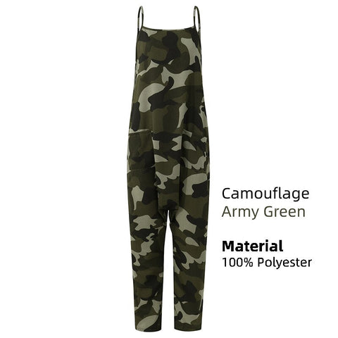 Women Camouflage Printed Jumpsuits Celmia Summer Spaghetti Strap Casual Loose Drop-Crotch Long Rompers Harem Pants Overalls