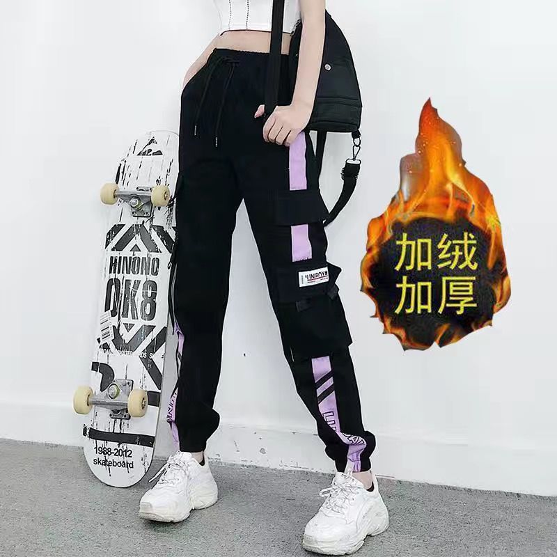 Fleece Women's High Waist Cargo Pants Winter Sportswear Loose Pants Harajuku Cotton Female Cargo Pants Elastics Trousers