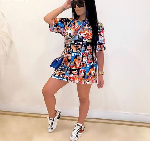 Pbong mid size graduation outfit romantic style teen swag clean girl ideas 90s latina aesthetic New Fashion Cartoon Print O-neck Sexy Vintage Elegant Female Dress Women Casual Loose Shinny Dress Sexy Mini Dress