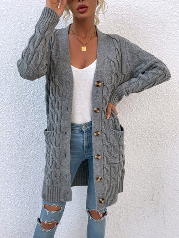 Women's Cardigan Sweater Autumn and Winter New Long Coat Twisted Rope Solid Color Knitted Sweaters Women