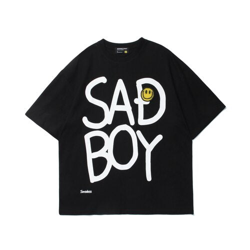 Hip Hop Street Letter Smiley T-shirt Loose Casual Top Korean Short Sleeve T-shirt Men's Letter Print Oversized Women's T-shirt