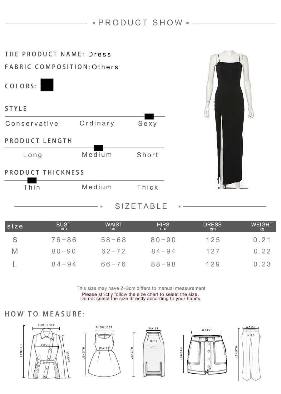 Elegant Vestidos Outfits Women Spaghetti Strap Sexy Split Solid Slim Lady Ankle Fashion Classic Length Maxi Dresses New