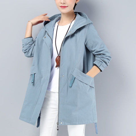 New Autumn Women's Jacket Long Coat Loose Hooded Jacket Casual Female Windbreaker Basic Jackets Outwear Plus Size 5XL