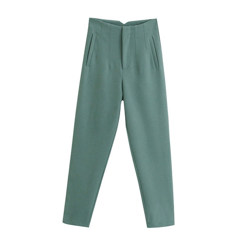 Woman Casual Solid High Waisted Pants Spring Elegant Female Basic Pocket Pant Office Ladies 14 Color Pant