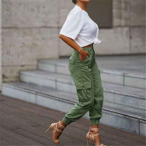 Casual Cargo Stacked Pants Women Y2K Spring Autumn High Waist Harem Sweatpants Pocket Female Sweat Pants Jogger Trousers