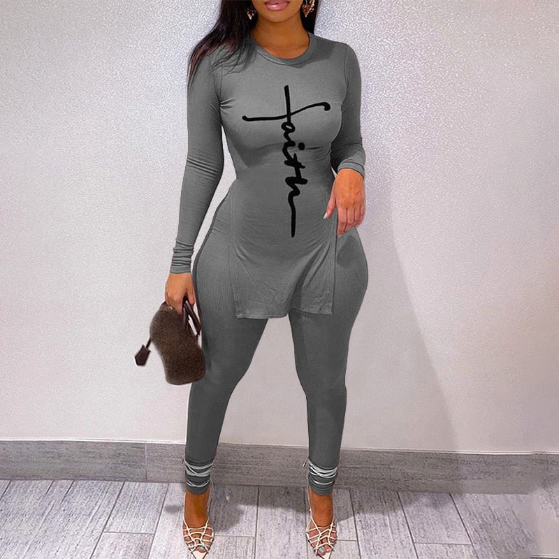 Pbong mid size graduation outfit romantic style teen swag clean girl ideas 90s latina aesthetic freaknik tomboy swaggy goinNew Tracksuit For Women Faith Letter Ribbed Knit Two Piece Set Casual 2 Pcs Outfits Long Sleeve Tshirts Pants Suit Matching Set