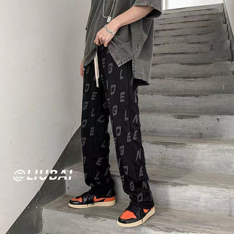 Letter pants male Korean version loose white trousers summer new streetwear casual straight-leg pants fashion women's pants