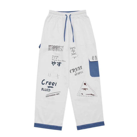 Graffiti jeans men's trendy brand loose straight Korean version of the trend of oversized overalls nine points on the sweatpants