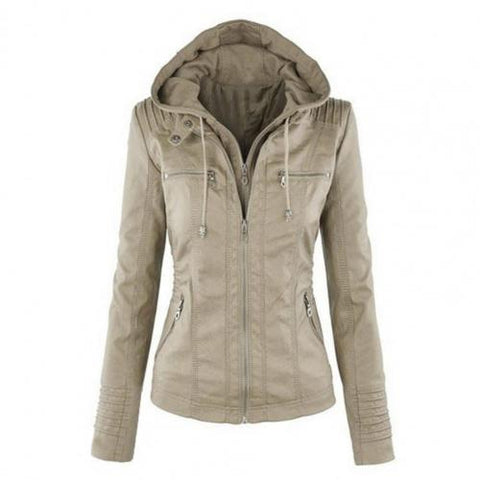 Autumn Fashion Hooded Jacket Solid Color Double Zippers Women Detachable Hood Pockets Drawstring Coat Streetwear