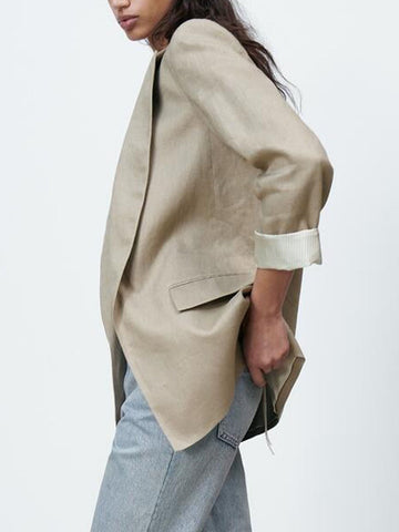 summer new style women's all-match casual loose linen casual suit jacket with printed cuffs