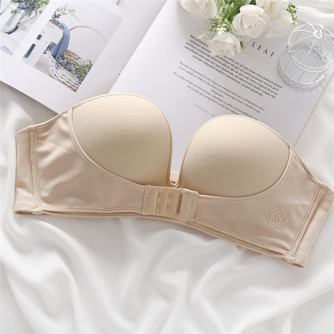 Front Closure Sexy Push Up Bra Women Invisible Bras Underwear Lingerie for Female Brassiere Strapless Seamless Bralette ABC Cup