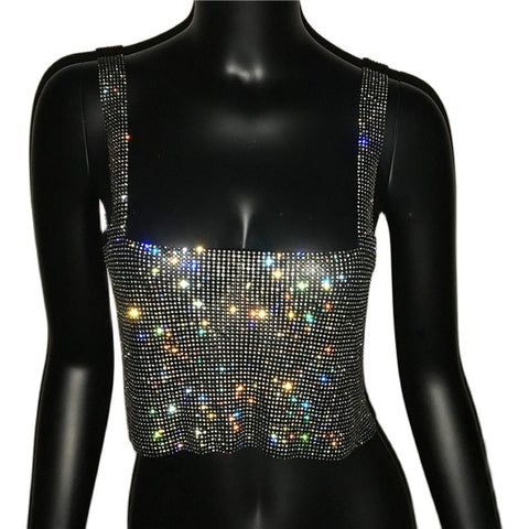 Pbong  mid size graduation outfit romantic style teen swag clean girl ideas 90s latina aesthetic freaknik tomboy swaggy going out  Glitter Nightclub Backless Rhinestone Tank Top Women Sexy Metal Crystal Diamonds Sequined Night Club Party Wear Crop Top