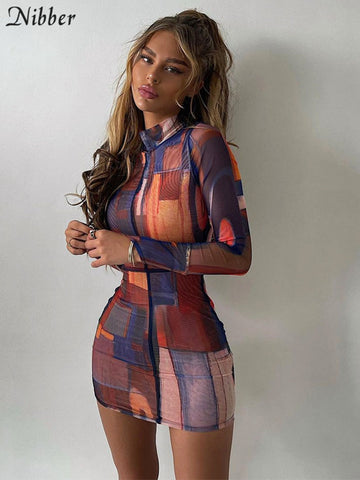 Bohemian Fashion Mini Slim Dresses Round Neck Color Print Design Bodycon For Women Go Out Vacation Street Club Party Wear