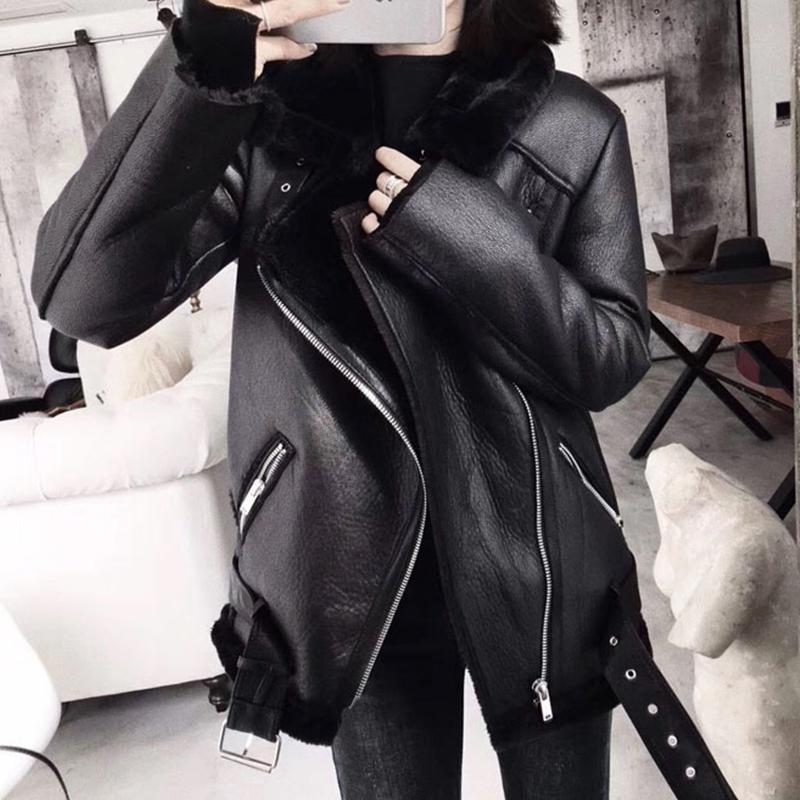 Winter Coats Women Thick Faux Leather Fur Sheepskin Coat Female Fur Leather Jacket Aviator Jacket Casaco Feminino