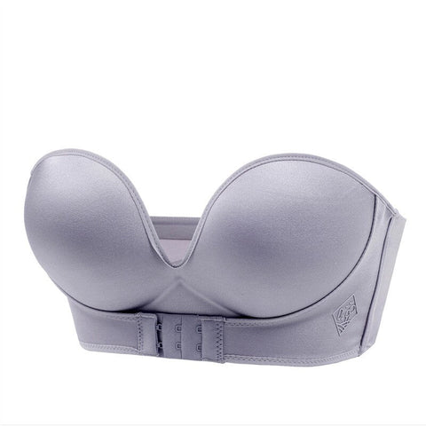 pbong 1/2 Cup Push Up Bra Front and Behind Buckle Underwear Women Sexy Deep V Strapless Stealth Brassiere Wire Free Thicken Lingerie