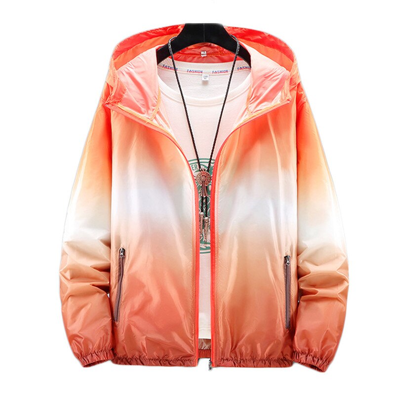 Jacket Women Ultra Thin Sunscreen Coat  Spring Summer New Fashion Gradient Orange Blue Pink Plus Size Loose Hooded Tops N852
