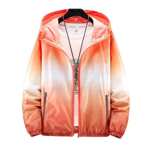 Jacket Women Ultra Thin Sunscreen Coat  Spring Summer New Fashion Gradient Orange Blue Pink Plus Size Loose Hooded Tops N852
