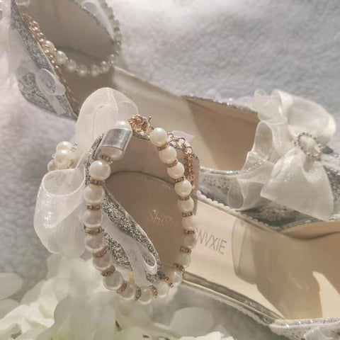 Pphmm Sweet Girls Elegant Ladies Lolita Style Kawaii Tea Party Cute Anime Loli Shoes Women Sandals Feminine High Heel Pearl Rhinestone