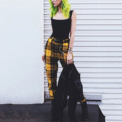 Plaid Pants Women Streetwear Cool Girl High Waist Trousers harem sweatpants joggers women cargo sweat pants korean pantalon