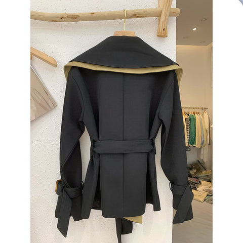 Women Vintage Trench New Lapel Long Sleeve Loose Fit Windbreaker Fashion Spring Autumn