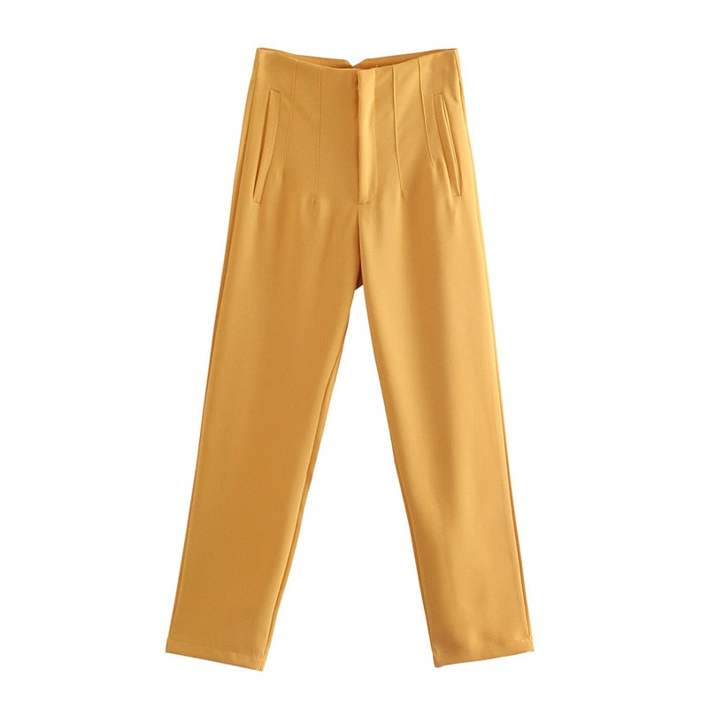 Woman Casual Solid High Waisted Pants Spring Elegant Female Basic Pocket Pant Office Ladies 14 Color Pant