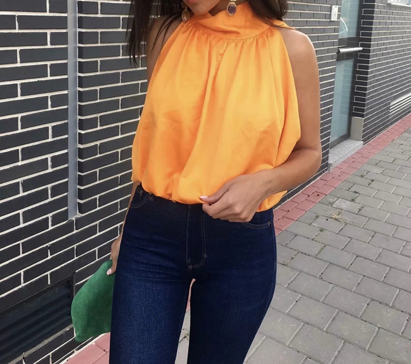 Pbong mid size graduation outfit romantic style teen swag clean girl ideas 90s latina aesthetic freaknik tomboy swaggy going out cwaya Top Women  Sexy Blouses Orange Crop Ladies Shirts Halter Sleeveless Girl Summer Blusas Clothing Female Chic Tops