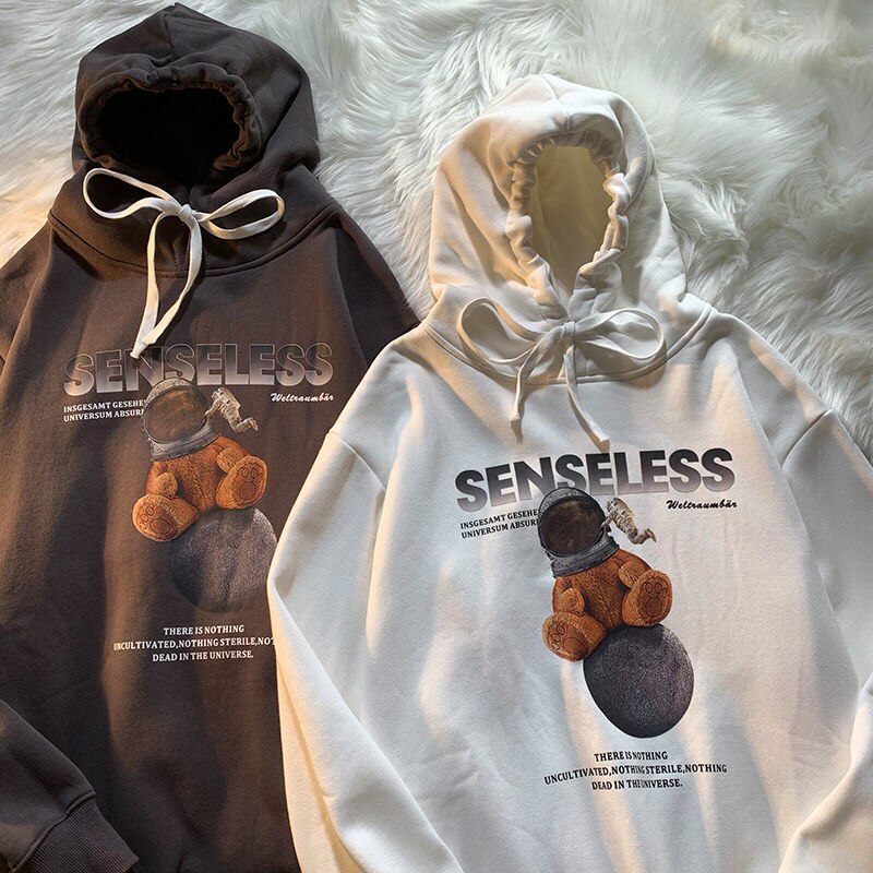 Harajuku cartoon print oversized hoodie women's trend all-match pullover American casual jacket men's sweatshirt womens tops