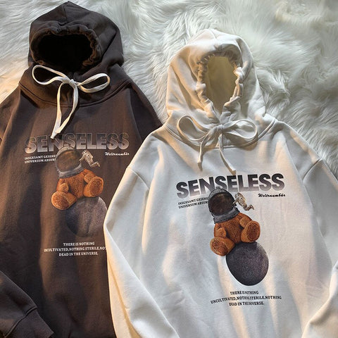 Harajuku cartoon print oversized hoodie women's trend all-match pullover American casual jacket men's sweatshirt womens tops