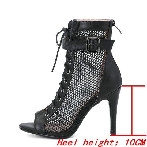 New Women's High Heels Jazz Dancing Shoes Sexy Mesh Short Boots Zipper Black Latin Indoor Dance Ballroom Sandals Ladies Shoes 47