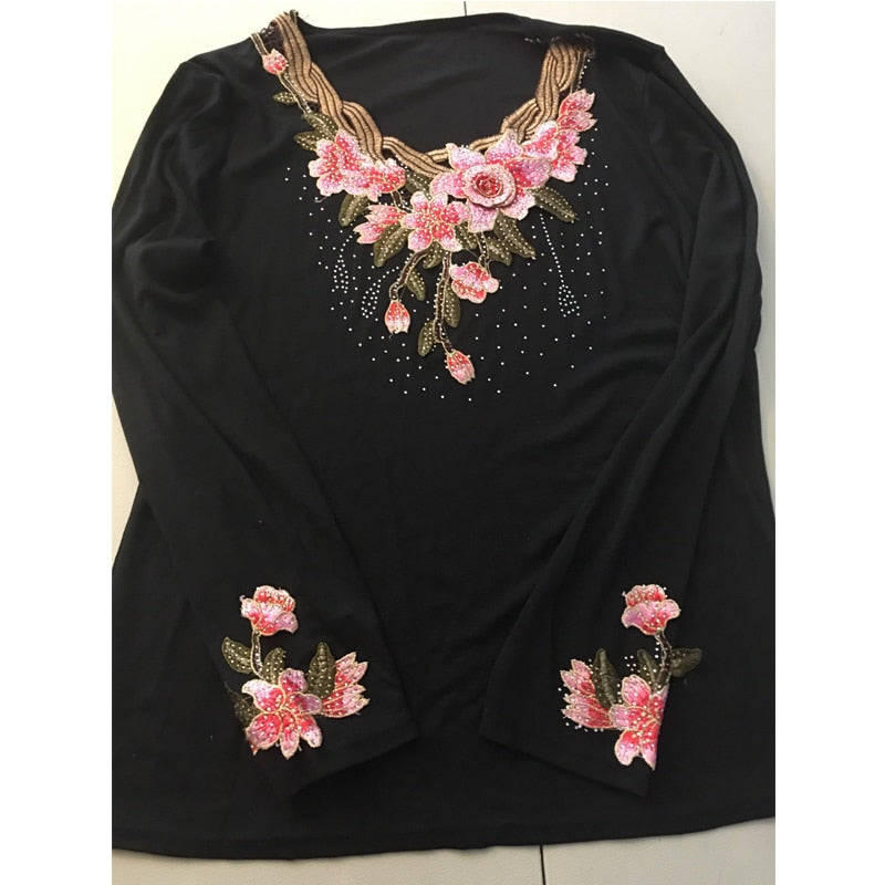 Elegant Blouse for Women Flower Print Mesh Tops Long Sleeve Black O-neck Patchwork Ladies Lace Decor Tee Tops Spring summer Pbong mid size graduation outfit romantic style teen swag clean girl ideas 90s latina aesthetic