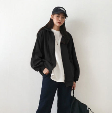 Pbong 12345-Lillte bear Cartoon Vintage Spring and summer Sweatshirt Women Korean Zip Up Hoodie Women Fashion Clothe Hoodies