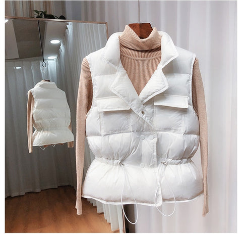 Winter Down Vest Women Short Vest Windbreaker Lightweight Coat Warm Waistcoat Female White Duck Down Coat Sleeveless Jacket