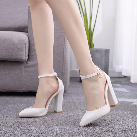 Crystal Queen Sandals Summer Square High Heels Platform Shoes Sexy Ladies White Party Wedding Woman Pumps