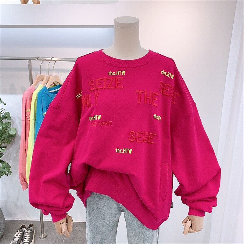 Pullover spring and autumn thin section new Korean loose letter embroidery all-match jacket hooded round neck sweatshirt