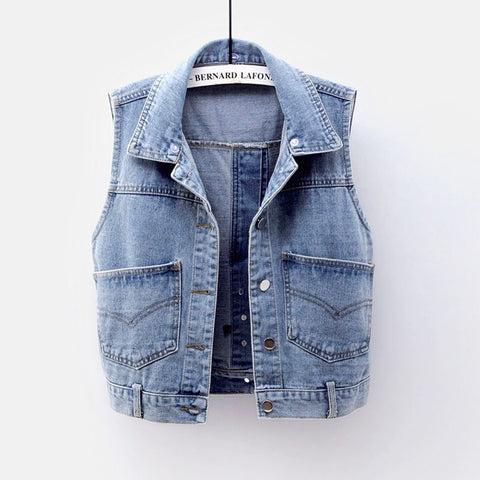 Spring, Summer and Autumn Hooded Denim Vest Women's Short Vest Sleeveless Top