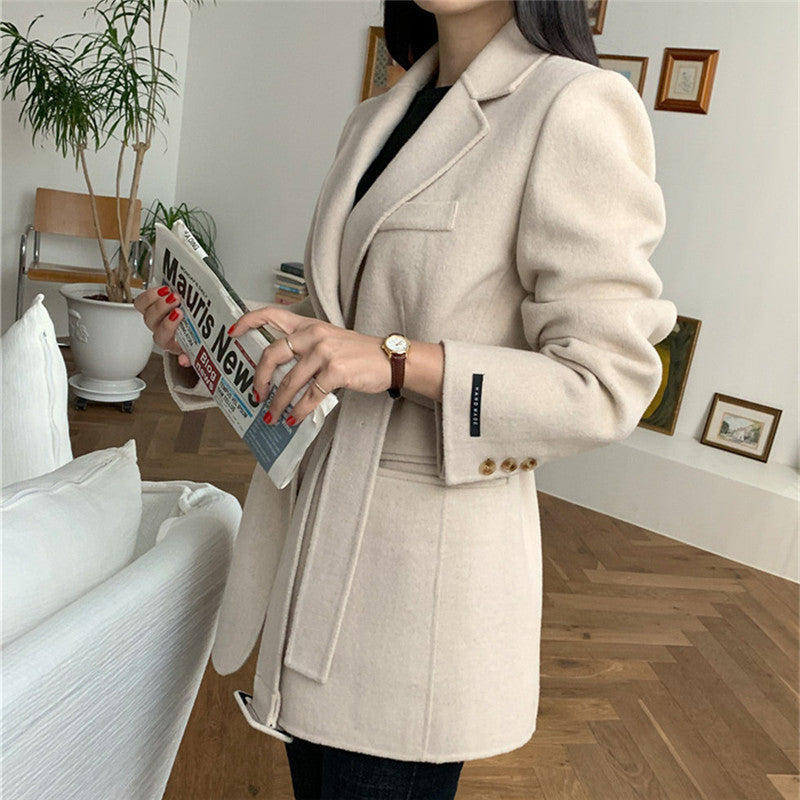 Women's Woolen Overcoat Cashmere Jackets Autumn Winter Baggy Thickening Warm Female Pure Manual Senior Brand TOPs Blazer Coat