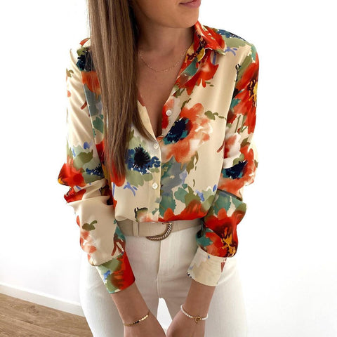 New Floral Blouse Women Turn-down Collar Long Sleeve Fashion Plus Size Casual Blouses Elegant Lady Office Work Shirts Tops