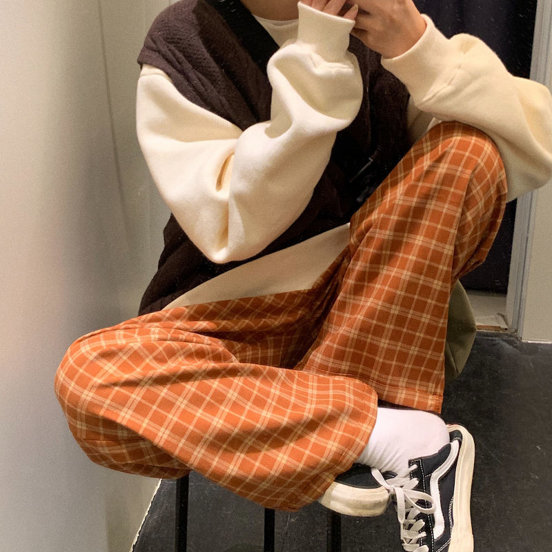 Harajuku Plaid Pants Women Oversize Wide Leg Trousers Female Korean Style High Waist Checkered Pajama Spring Summer