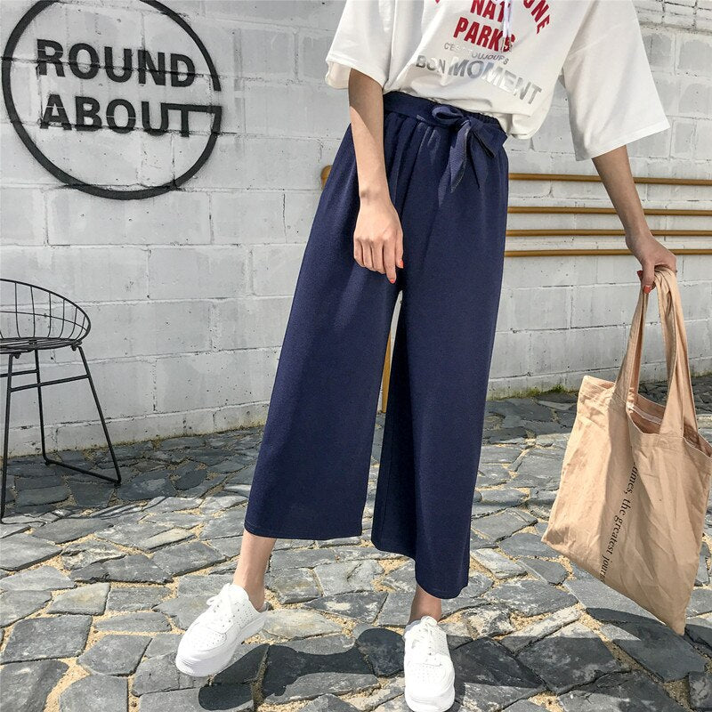 Women Casual Loose Wide Leg Pant Womens Elegant Fashion Preppy Style Trousers Female Pure Color Females New Palazzo Pants