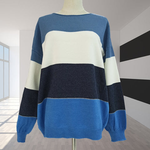 Loose Autumn Winter Striped Sweater Women Pullover Plus Size Womens Sweaters High Quality Oversized Color Block Sweater Jumper