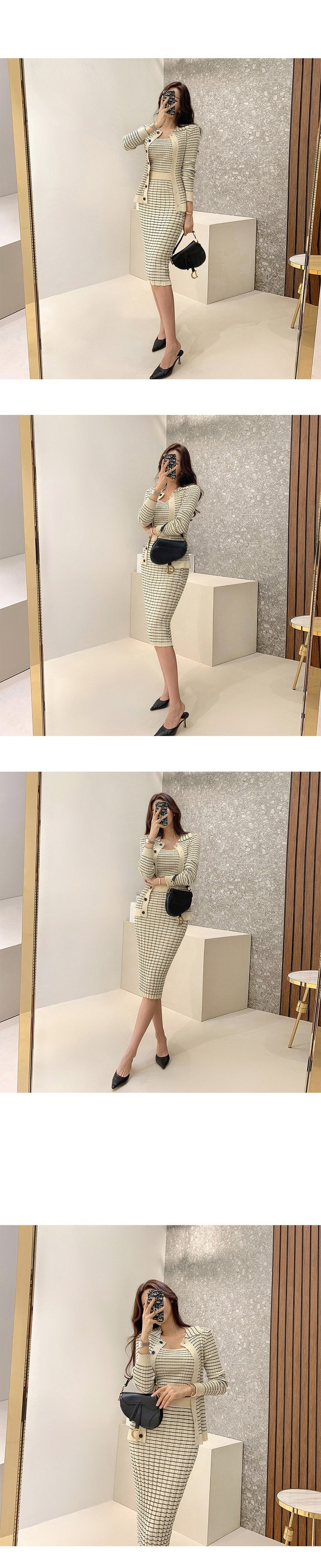 Korean Knitting 3 Pieces Set Women Knitted Sling + Cardigan And Pencil Skirts Casual Simple Office Lady Skirt Suit